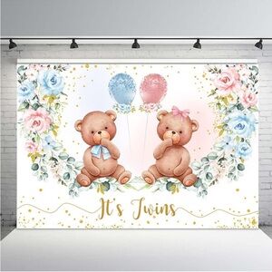 Twin bear babyshower backdrop 7x5 feet
